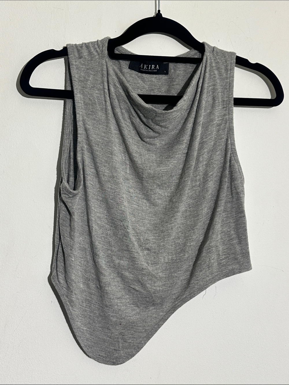 AKIRA Gray Draped Asymmetric Tank Top